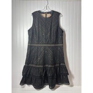 City Chic Black Nude Crochet Lace Dress US 18 Fit Flare NEW Womens Cocktail